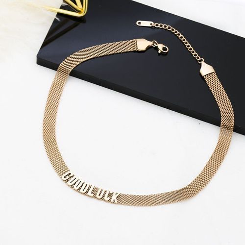 Collier Porte-Bonheur En Acier Inoxydable Pour Femmes, Chaîne Courte Et Épaisse, Pendentif Ras Du Cou, Couleur Or Rose, 316l