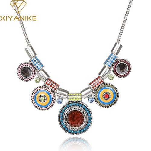 Collier Ras Du Cou Ethnique Pour Femmes, Vintage, Plaqué Argent, Perle Colorée, Pendentif, Bijoux De Déclaration, N142