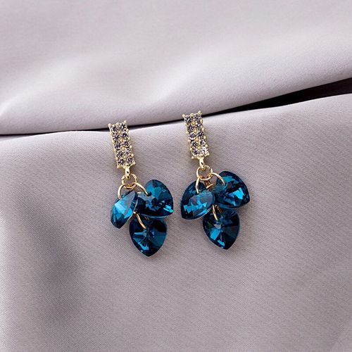 Boucles D'oreilles Trois C¿Urs Bleu Profond Pour Femmes, Pendentif Court, Bijoux Élégants À La Mode, 2020