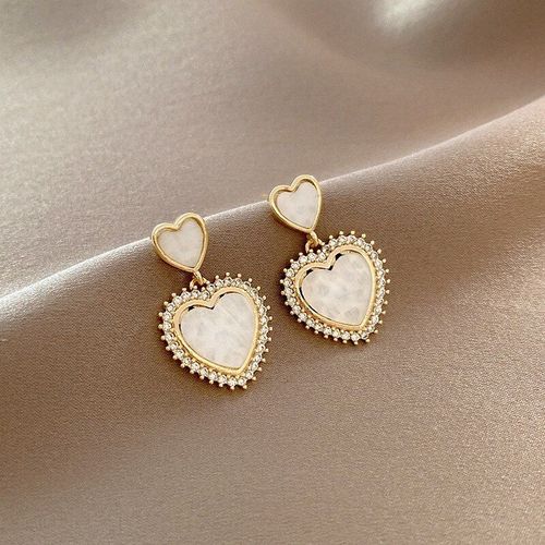 Boucles D'oreilles En Forme De C¿Ur Avec Strass Pour Femme, Style Bohème, En Alliage Acrylique Doré, Tendance, Cadeau, Bijoux De Fête, 2021