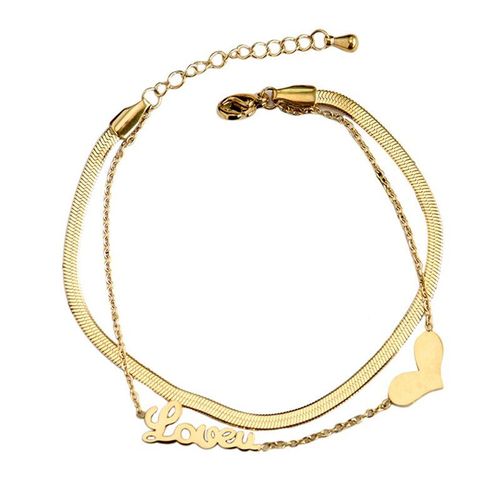 Bracelet Doré En Acier Inoxydable 316l Pour Femme, Bijou À 2 Couches, Breloques En Forme De C¿Ur, Os De Serpent, À La Mode, 2021