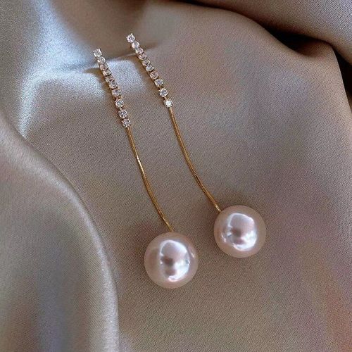 Longues Boucles D&#39oreilles En Strass Doré Pour Femme Et Fille, Pendentif En Perle, Bijoux De Fête Tendance, 2020