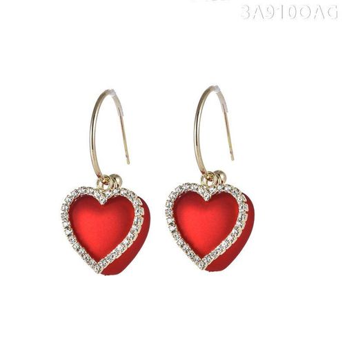 Boucles D'oreilles En Forme De C¿Ur Rouge Pour Femme, Bijoux En Alliage, Strass, Simple Et Mignon, Accessoire De Fête, À La Mode, 2021