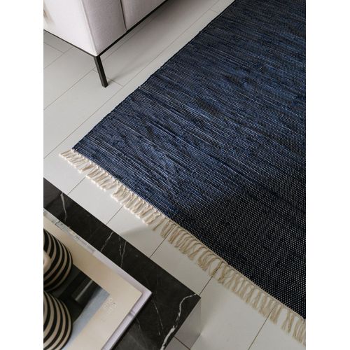 Tapis Poil Ras Fabriqué À Partir De Matériaux Recyclés Tom Bleu Foncé 160x230 Cm - Tapis Poil Court Design Moderne Pour Salon