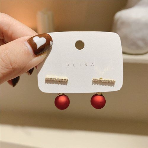 Petites Boucles D'oreilles En Strass Pour Femme, Simple, Rouge, Perles De Nouvel An, Joker, Luxueux Et Élégant