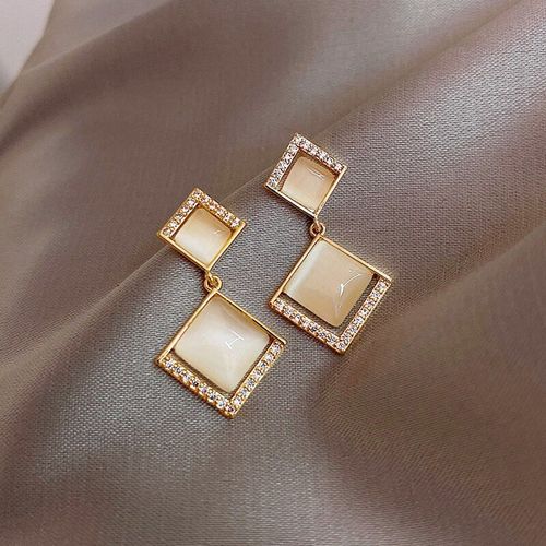 Boucles D'oreilles Carrées En Losange Pour Femmes, Couleur Pure, Strass Blancs, Pendentif De Fête, Tendance, 2020