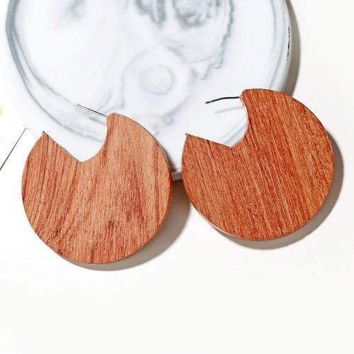 Boucles D'oreilles Rondes Surdimensionnées En Bois Marron Pour Femmes, Bijoux Minimalistes Vintage, Cadeau