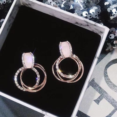 Boucles D'oreilles En Strass Brillants Pour Femmes, Multi-Cercles, Or Rose, Pendentif, Bijoux De Tous Les Jours, Nouvelle Mode Été 2020