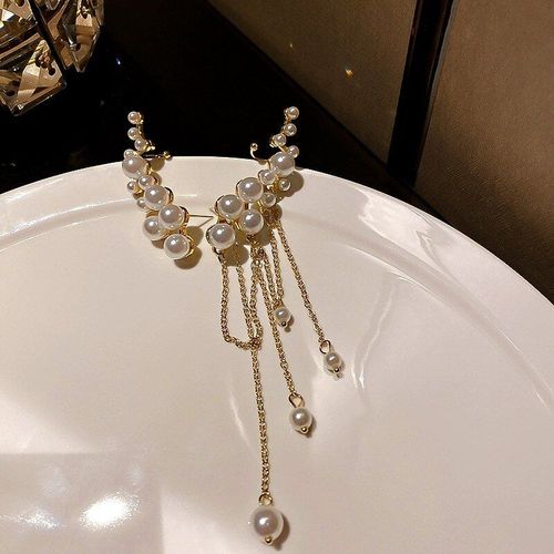 Asymétrique Baroque Perles Longs Glands Oreille Os Rétro Mode Élégant Tempérament Boucles D'oreilles Femmes Bijoux, Accessoires De Mariage