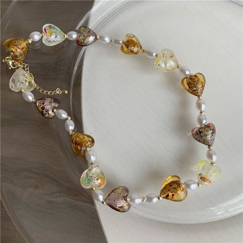 Collier De Perles En Verre, Style Européen Et Américain, Personnalité, Couleur Chaude, Chaîne En Os, Accessoires De Voyage Ms