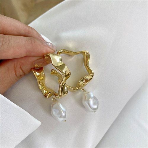 Boucles D'oreilles En Métal Irrégulier, Pendentif En Perle, Mode Européenne Et Américaine, Rétro, Bijoux De Fête Pour Filles, Cadeau D'anniversaire