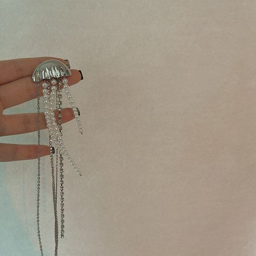 Costume Avec Pampilles De Perles, Broche En Cristal, Manteau, Collocation De Célébrités Du Web, Vent Frais, Longues Broches Exposées Exagérées