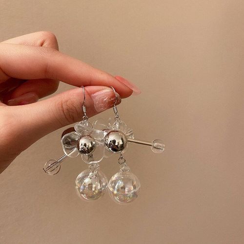 Boucles D'oreilles En Cristal Transparent, Boule De Verre, Fleur, À La Mode, Élégantes, Douces, Bijoux Pour Fête De Mariage, Cadeau De Noël
