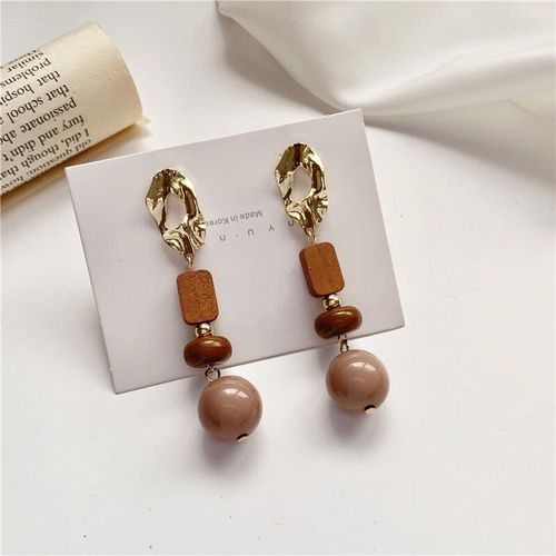 Boucles D'oreilles Bohémiennes En Bois Marron, Longues, Joker Rétro À La Mode, Boule Géométrique, Bijoux Pour Femmes, Accessoires Cadeaux