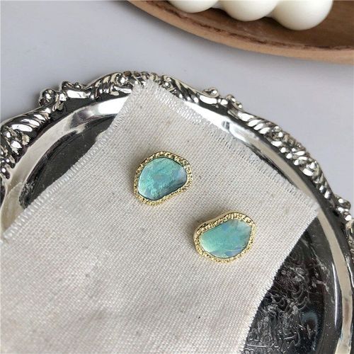 Boucles D'oreilles En Coquillage Bleu Irrégulier, En Métal, Rétro, Mode Sud-Coréenne, Joker, Géométrie, Petits Clous, Bijoux Pour Filles Et Femmes, Accessoires