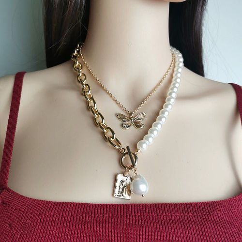 Sautoir Papillon En Alliage De Tempérament Féerique Pour Femme, Collier De Marque, Joker, Perle, À La Mode, Europe Et États-Unis