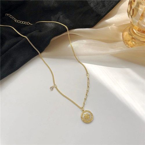 Collier Pendentif Circulaire Géométrique En Métal Pour Femmes, Rose Rétro, Mode Pull Chaîne Clavicule Chaîne, Accessoires Doux Pour Femmes, Vente En Gros