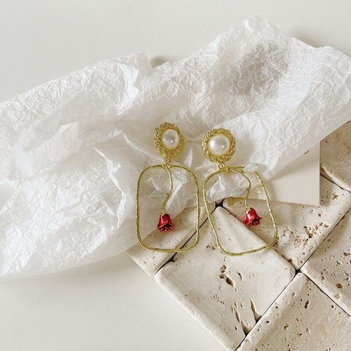 Boucles D'oreilles En Métal Ajouré Avec La Rose Perle, Accessoires De Mariage, Pendentifs Élégants Pour Femmes