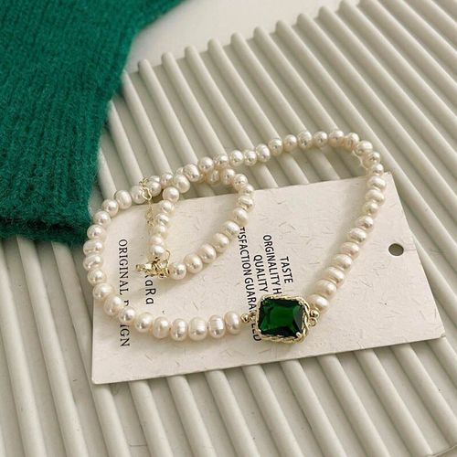Collier Baroque En Perles D'eau Douce, Coquille Verte, À La Mode, Chaîne Clavicule Élégante, Caténaire À Main, Accessoires De Mariage Ms