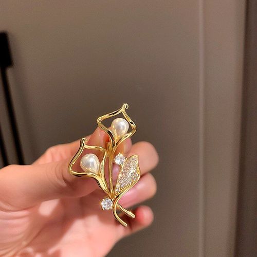 Broche En Zircon Perle, Fleur De Lys, Mode Tempérament, Personnalité, Accessoires Élégants, Bijoux De Voyage, Cadeau De Noël