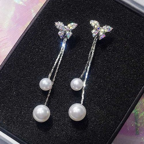 Pendentif D&#39oreille En Forme De N¿Ud Papillon Pour Femmes, Bijoux, Longue Perle, Personnalité, Catapulte