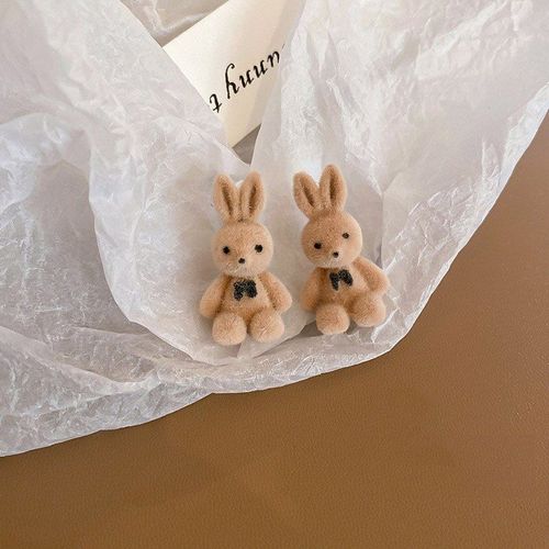 Boucles D'oreilles Lapin En Argent 925, N¿Ud Floqué Aiguille, Doux Et Mignon