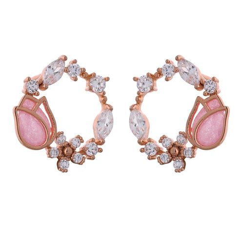 Boucles D'oreilles En Zircone Cubique Pour Femme, Bijoux À Clous En Métal, Rose, Fleur, En Cuivre, Accessoires, Cadeau, Été 2021