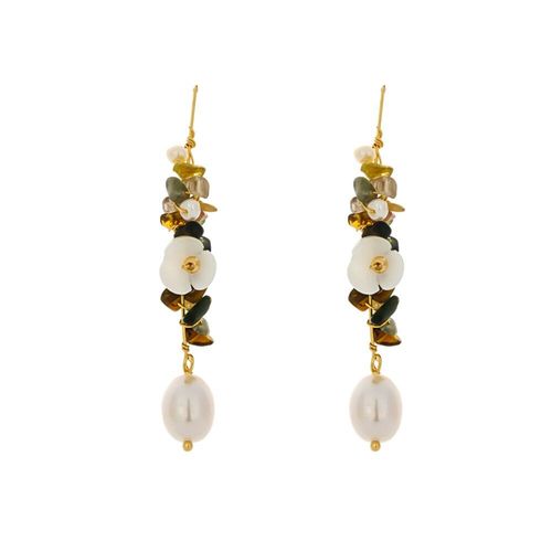 Boucles D'oreilles Tendance En Cuivre, Perles Naturelles, Pierre, Longues Broches, Coquille Naturelle, Fleur, Brincos Pour Femmes, Bijoux De Fête, Cadeau