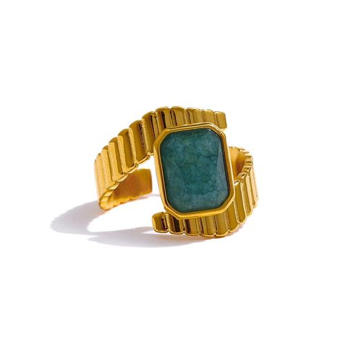 Bague En Apatite Bleue En Acier Inoxydable, Bague Creusée En Métal Or, Bijoux Étanches