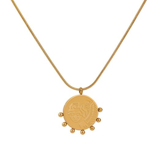 Collier À Pendentif En Perles Rondes Pour Femmes, Breloque En Métal, Texture Ronde, Acier Inoxydable, Titane, Bijoux Ras Du Cou Simple, 316l