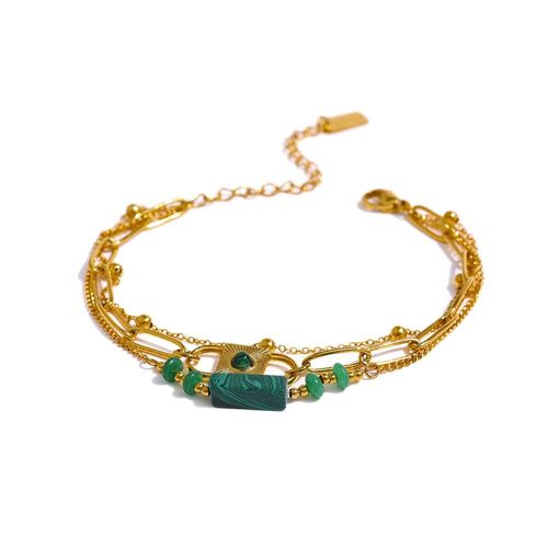 Bracelet Multicouches En Acier Inoxydable Fait À La Main, Pierre Naturelle Verte, Bijoux Tendance, France, Cadeau De Noël, Pour Femme
