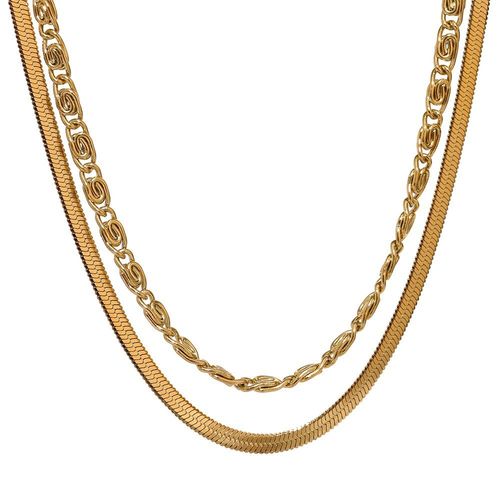 Collier Chaîne Serpent En Acier Inoxydable Pour Femmes, Minimaliste, Métal Doré Plaqué Or 18 K, Double Couche Géométrique