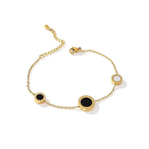 Bracelet À Coquillage Double Face Avec Chiffres Romains, Bracelet Rond En Acier Inoxydable, Bijoux En Métal Doré, Cadeau De Fête