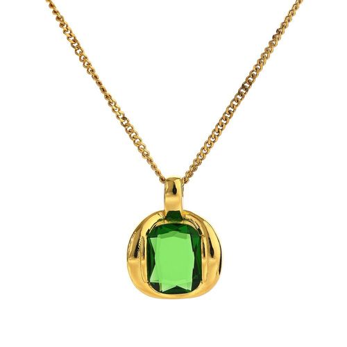 Ensemble De Bijoux En Acier Inoxydable Or 18 K, Collier, Bague, Bracelet, Mode, Verre Vert, Cristal, Pendentif, Chaîne, Cadeau, 2021