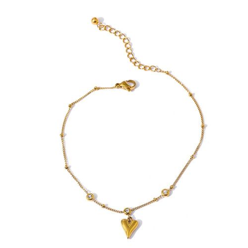 Bracelet De Cheville Doré En Acier Inoxydable, Pendentif En Forme De C¿Ur, Zircone Cubique, Bijoux Tendance, Chaîne En Métal, Accessoire Pour Femmes