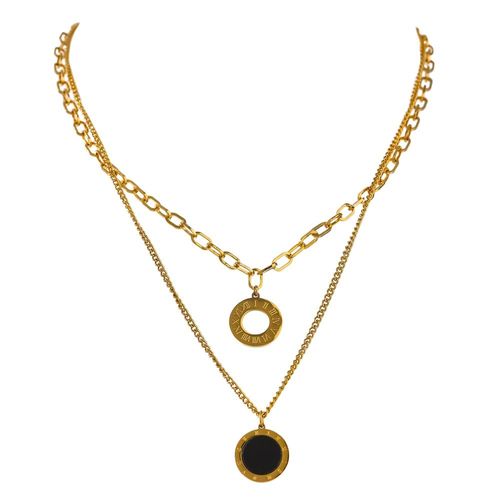 Collier Double Face Avec Pendentif Coquille Noire Et Blanche, En Acier Inoxydable, Ras Du Cou Avec Chiffres Romains Superposées, Cadeau, 2021