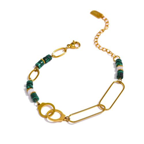 Bracelet En Pierre Naturelle Verte Pour Femmes, Chaîne En Acier Inoxydable, Manchettes Malachite, Bijoux Créatifs, À La Mode, 2021