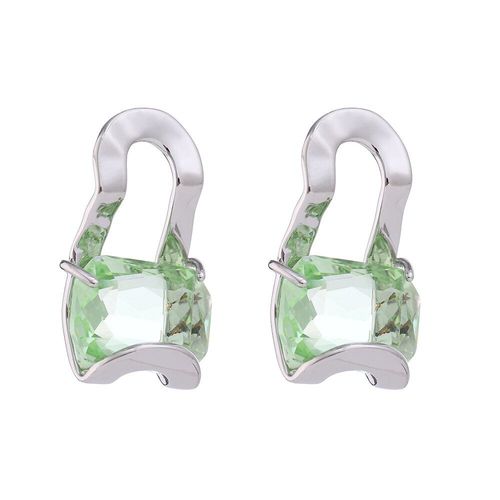Boucles D'oreilles Vertes En Zircone Cubique Pour Femmes, En Métal, Platine, Géométrique, Cuivre, Cadeau Exquis