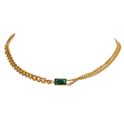 Ensemble De Colliers En Acier Inoxydable Or 18 Carats Pour Femme, Lot De Bijoux En Métal, Pierre De Cristal, À Chaîne En Zircon Vert