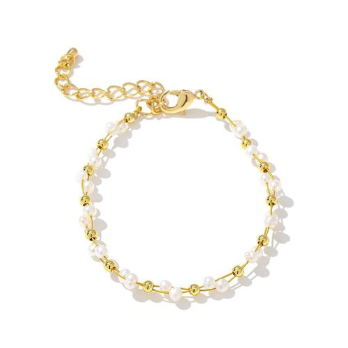 Bracelet En Perles Naturelles, Fait À La Main, 4-5mm, Élégant, Doré, Métal, Bijoux, Cadeau Gratuit