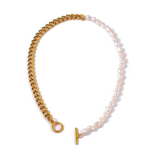 Collier Chaîne En Perles Naturelles Cubaines, Bijoux En Acier Inoxydable, Métal Doré, 18 K, Cadeau De Fête
