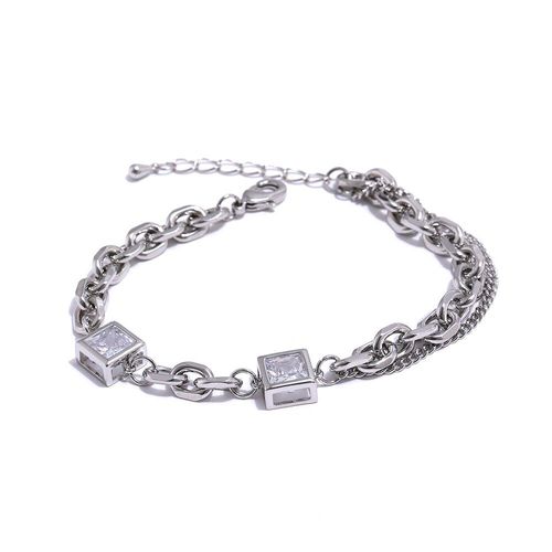Bracelet En Chaîne De Déclaration, Exquis, Carré, En Zircone Cubique, En Cuivre, Platine, Bijoux, Cadeau, Nouveau, 14 K