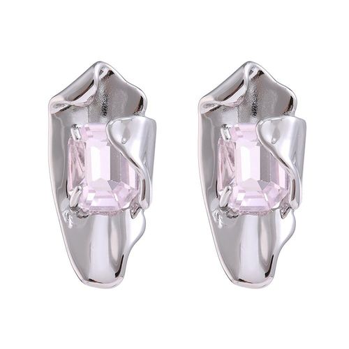 Boucles D'oreilles En Zircone Cubique Rose Pour Femmes, Bijoux Cadeau, Forme Géométrique, Métal Torsadé, Platine 14 K, 2021