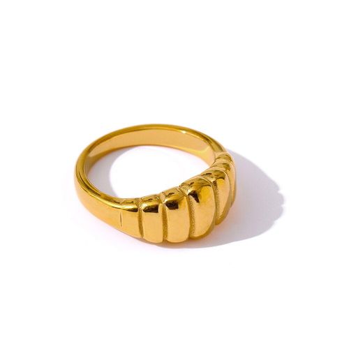 Bague Géométrique En Acier Inoxydable 18 K Pour Femmes, Bijoux Minimaliste, Texture Métal Doré, Accessoires