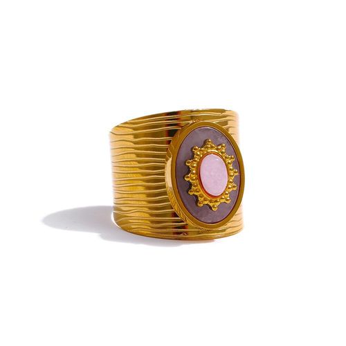 Bague En Acier Inoxydable En Cristal Rose, Anneau En Métal Plaqué, À Ouverture Géométrique, 18k, Haute Qualité, Bijoux Tendance, Cadeau, Pour Femme