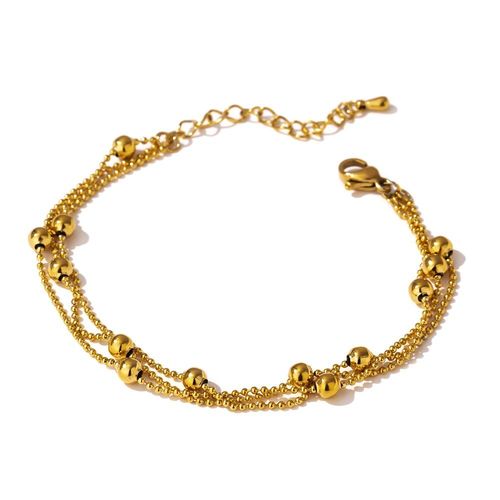 Bracelet De Perles Double Couche En Acier Inoxydable Pour Femmes, Bijou De Caractère, Texture En Métal Doré, Nouvelle Collection 2021