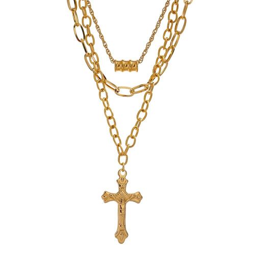 Collier Pendentif Croix En Acier Inoxydable Pour Femmes, Collier En Métal Doré Avec Couches, Bijoux De Déclaration, Cadeau De Fête