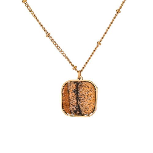 Collier Avec Pendentif Carré En Pierre Naturelle Pour Femmes, Chaîne En Acier Inoxydable, Doré, Ras Du Cou, Bijoux Cadeau