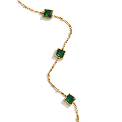 Collier En Acier Inoxydable Et Zircon Vert, 18 K, Métal Délicat, Plaqué, Bijoux À La Mode, Nouveau Cadeau