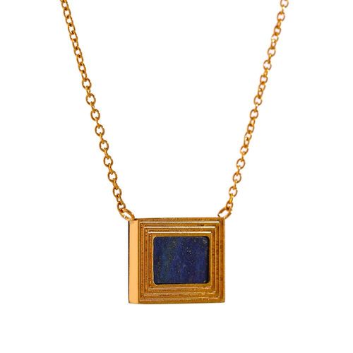 Collier Avec Pendentif Carré En Acier Inoxydable, Collier En Pierre De Lapis Lazuli, Bijoux Pour Femme, Cadeau De Festival